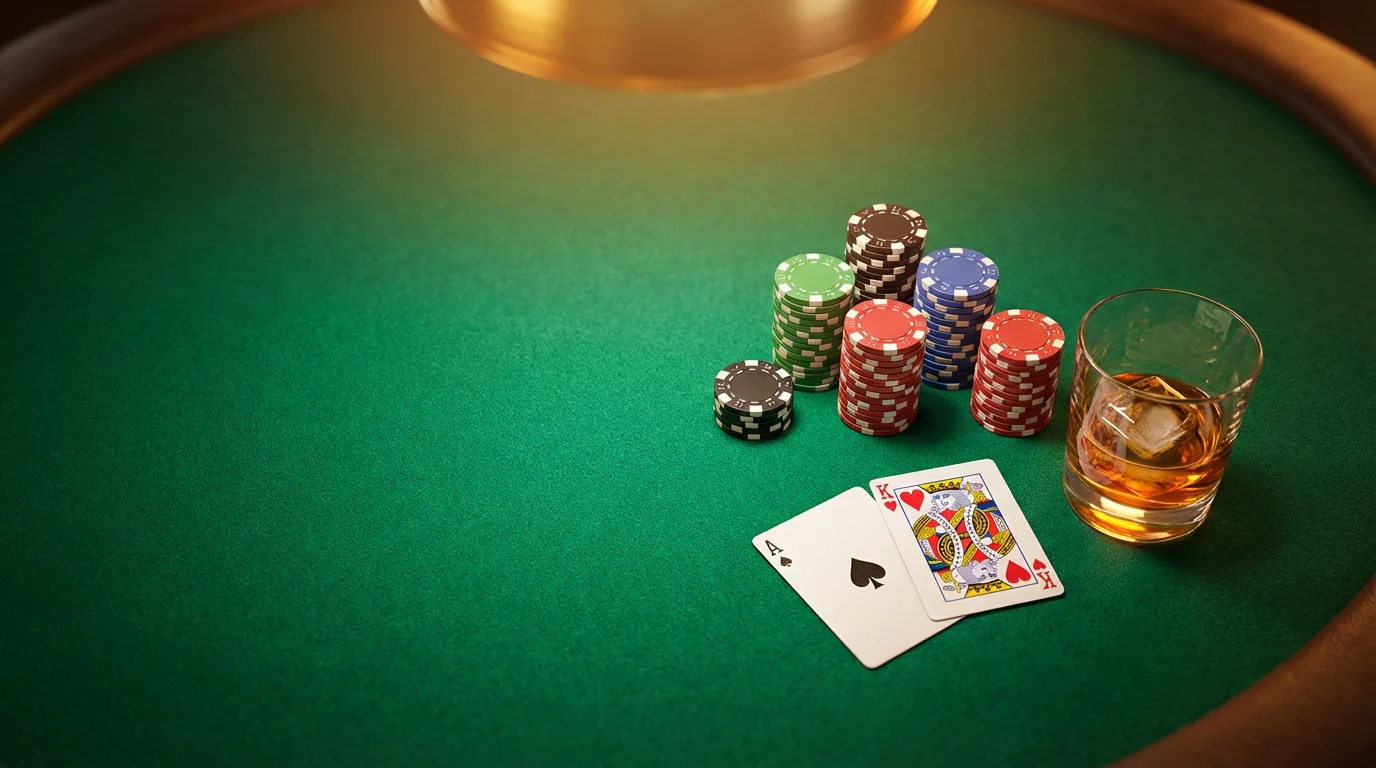 UK casino welcome bonus guide — chips and cards on a green felt table under warm light